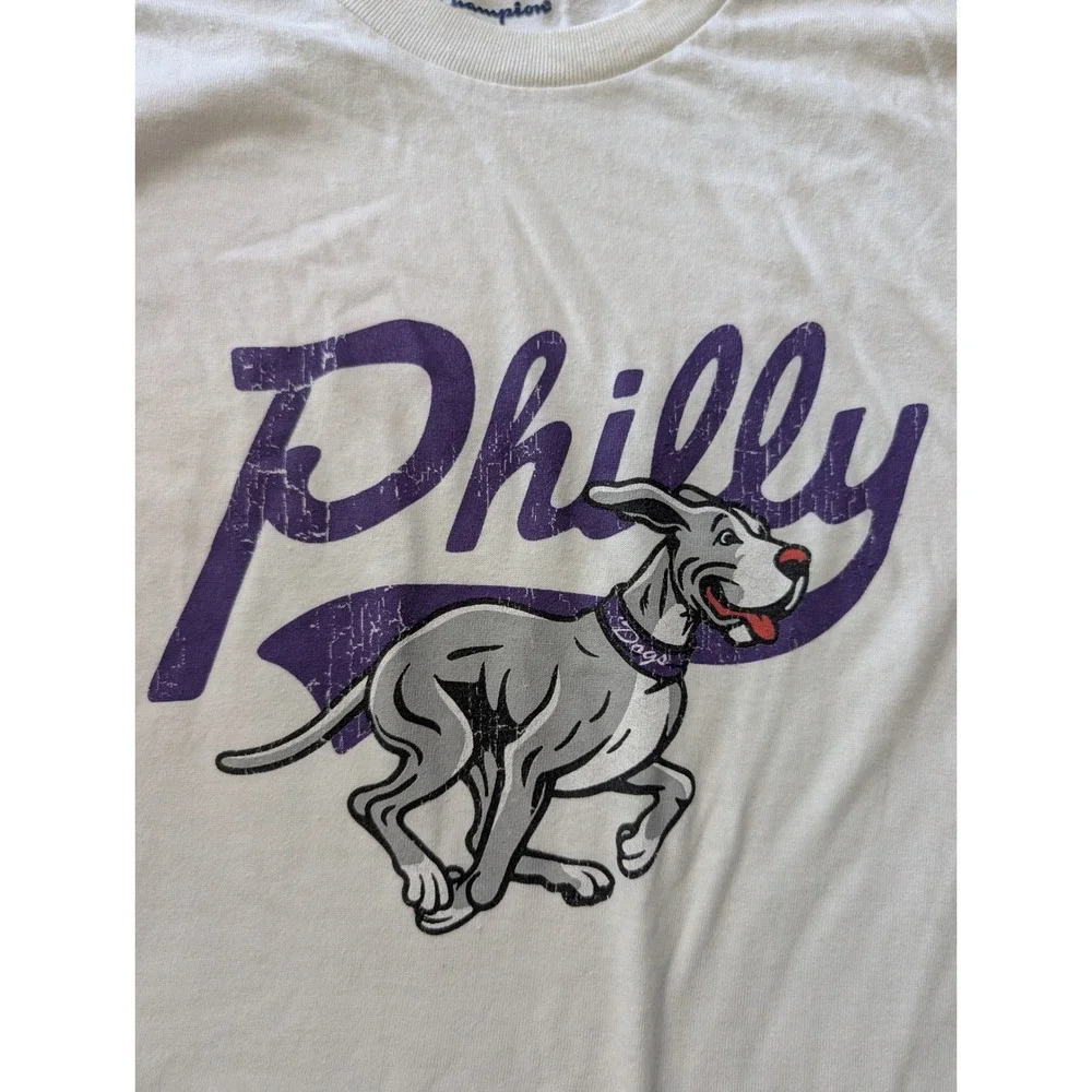 Champion Philly Graphic Dog T Shirt‎ Mens Large Cream Short Sleeve Tee Top - Picture 4 of 4